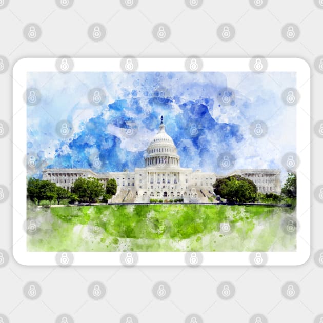 United States Capitol in Washington DC Watercolor - 01 Sticker by SPJE Illustration Photography